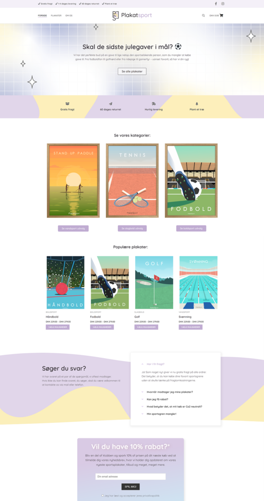 Plakatsport hjemmeside - forside overblik